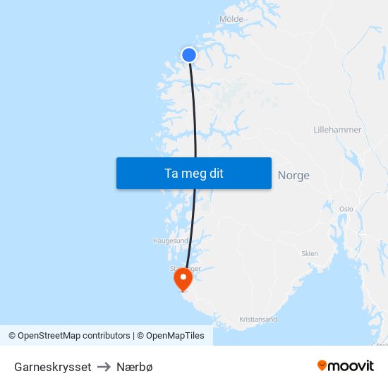 Garneskrysset to Nærbø map