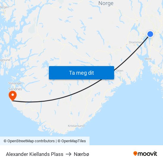 Alexander Kiellands Plass to Nærbø map
