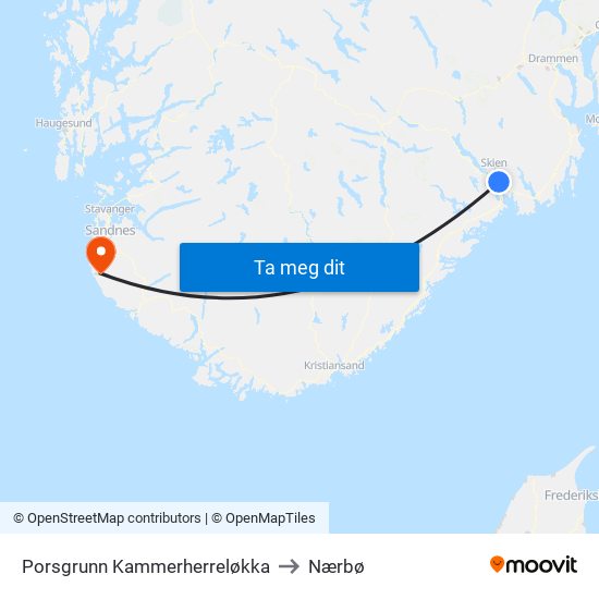 Porsgrunn Kammerherreløkka to Nærbø map