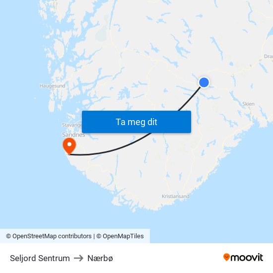 Seljord Sentrum to Nærbø map