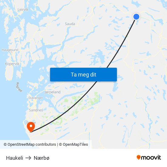 Haukeli to Nærbø map