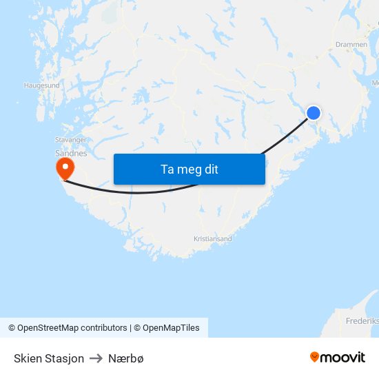 Skien Stasjon to Nærbø map