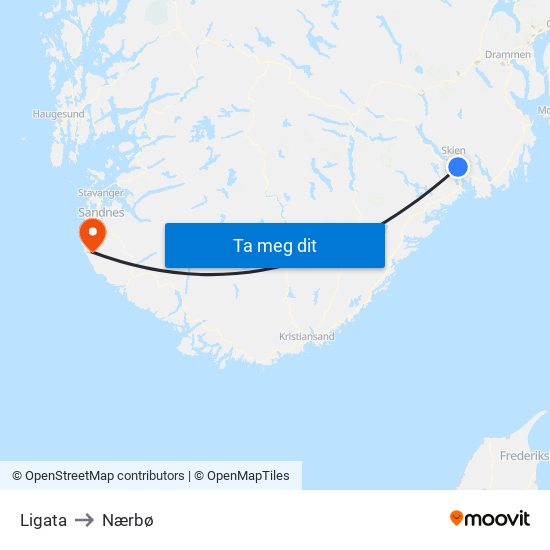 Ligata to Nærbø map