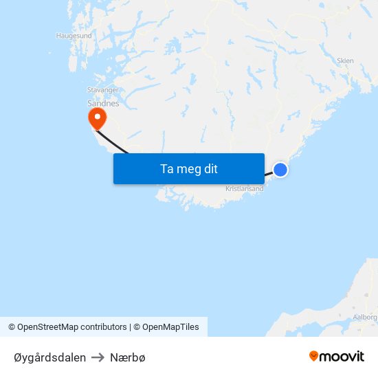 Øygårdsdalen to Nærbø map