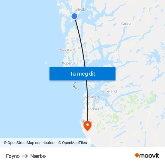 Føyno to Nærbø map