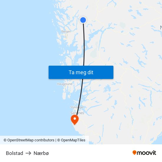 Bolstad to Nærbø map