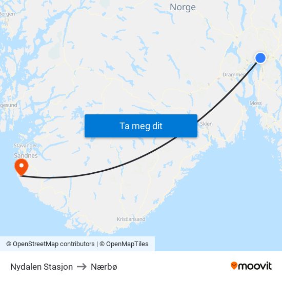 Nydalen Stasjon to Nærbø map