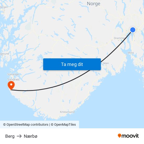 Berg to Nærbø map