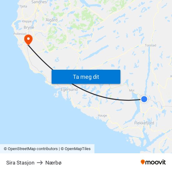 Sira Stasjon to Nærbø map