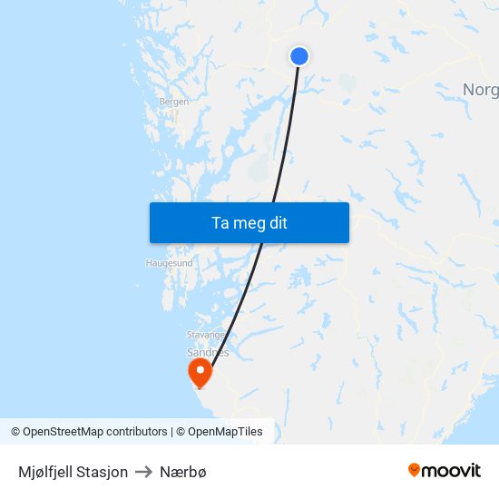 Mjølfjell Stasjon to Nærbø map