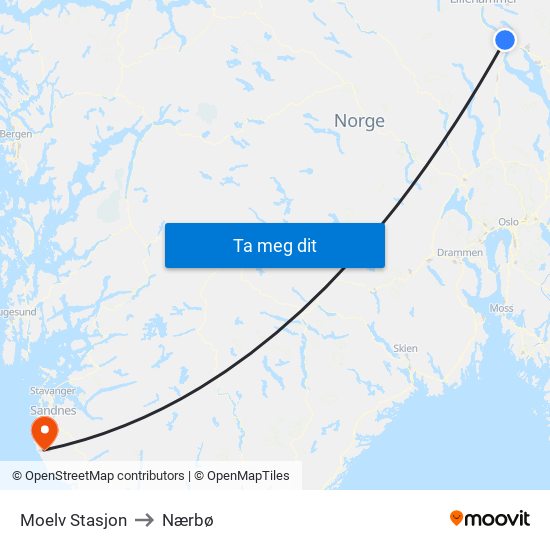 Moelv Stasjon to Nærbø map