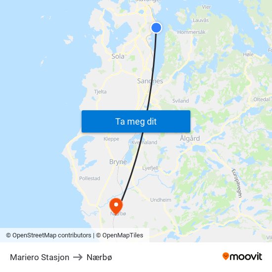 Mariero Stasjon to Nærbø map