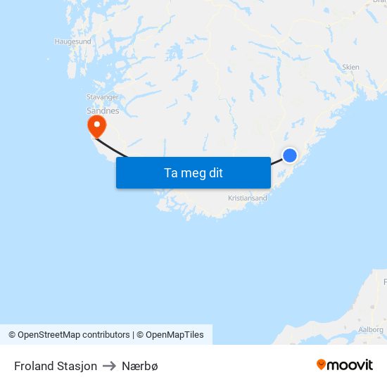 Froland Stasjon to Nærbø map