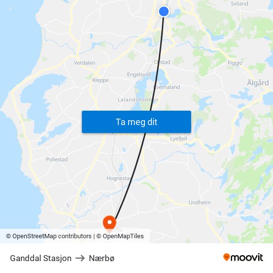 Ganddal Stasjon to Nærbø map