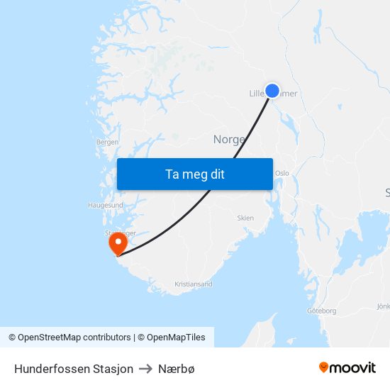 Hunderfossen Stasjon to Nærbø map