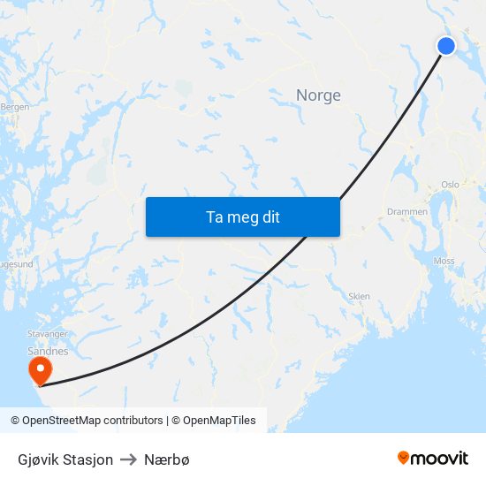 Gjøvik Stasjon to Nærbø map