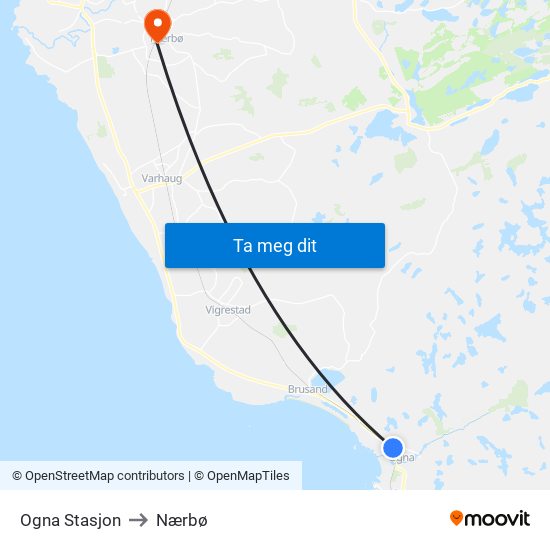 Ogna Stasjon to Nærbø map