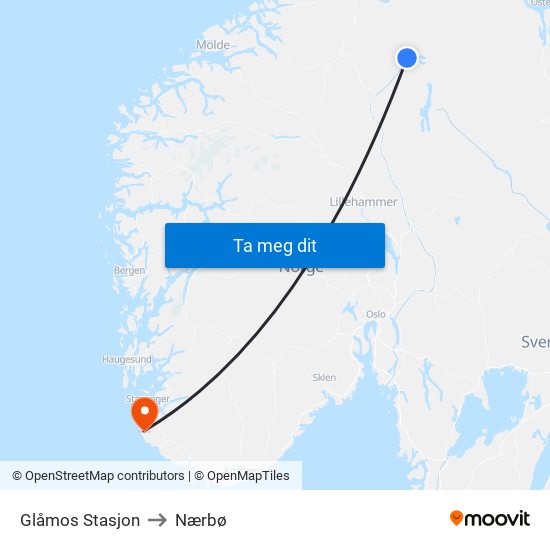 Glåmos Stasjon to Nærbø map