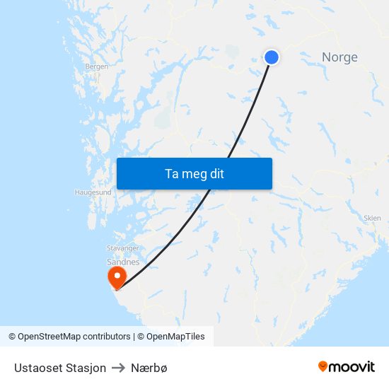Ustaoset Stasjon to Nærbø map