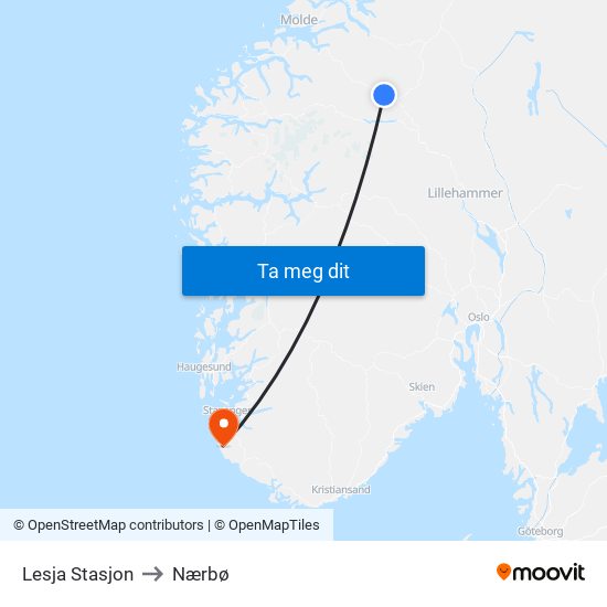 Lesja Stasjon to Nærbø map