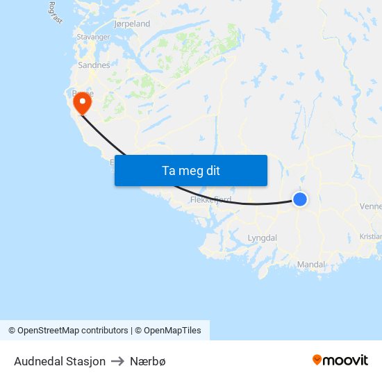 Audnedal Stasjon to Nærbø map