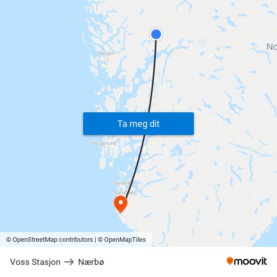 Voss Stasjon to Nærbø map