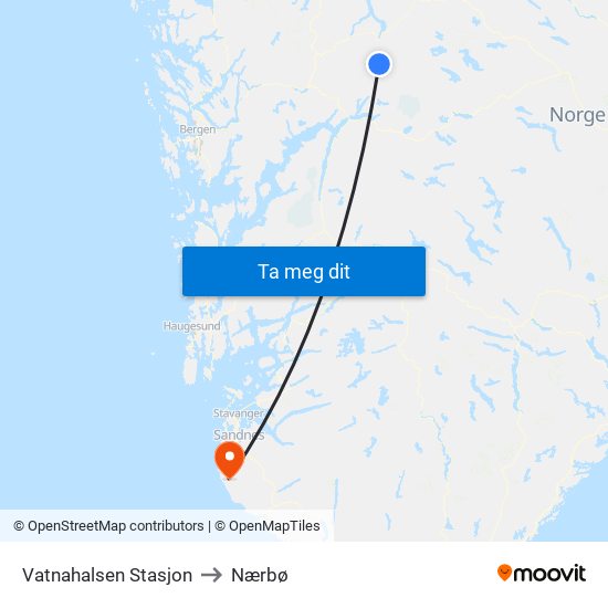 Vatnahalsen Stasjon to Nærbø map