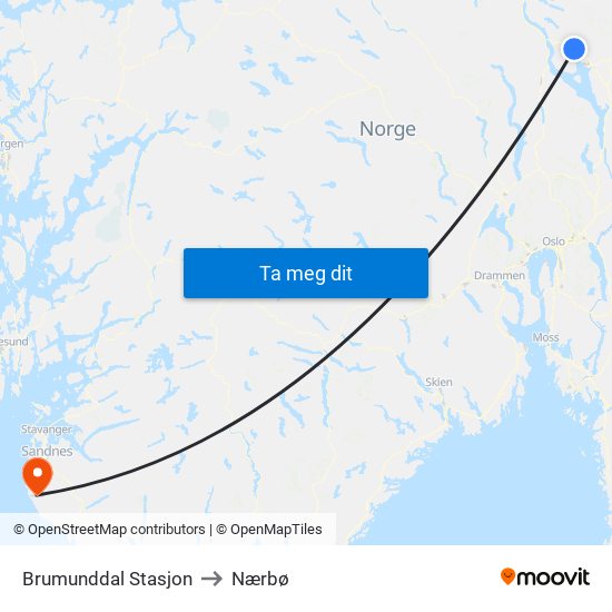 Brumunddal Stasjon to Nærbø map