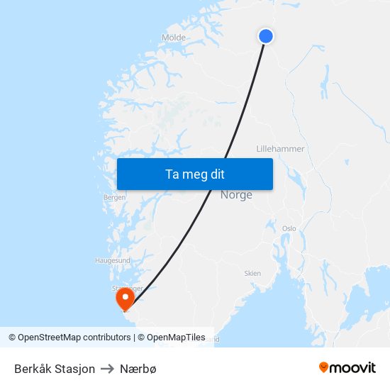 Berkåk Stasjon to Nærbø map