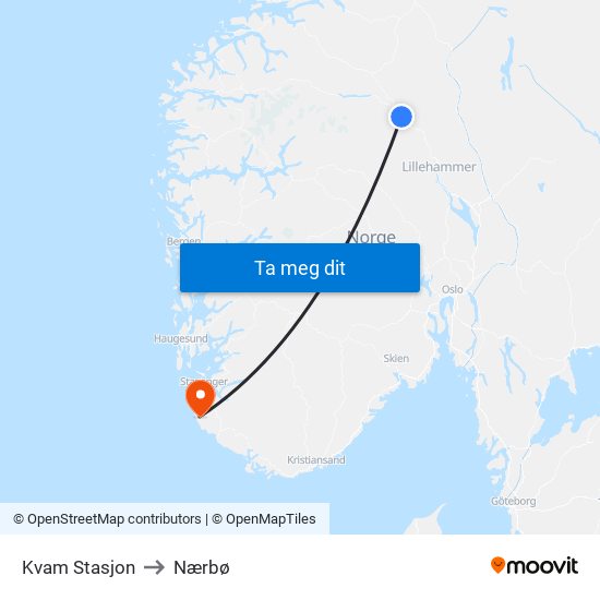 Kvam Stasjon to Nærbø map