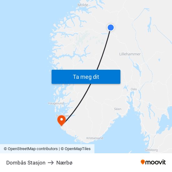 Dombås Stasjon to Nærbø map