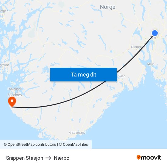 Snippen Stasjon to Nærbø map