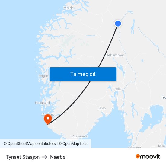 Tynset Stasjon to Nærbø map