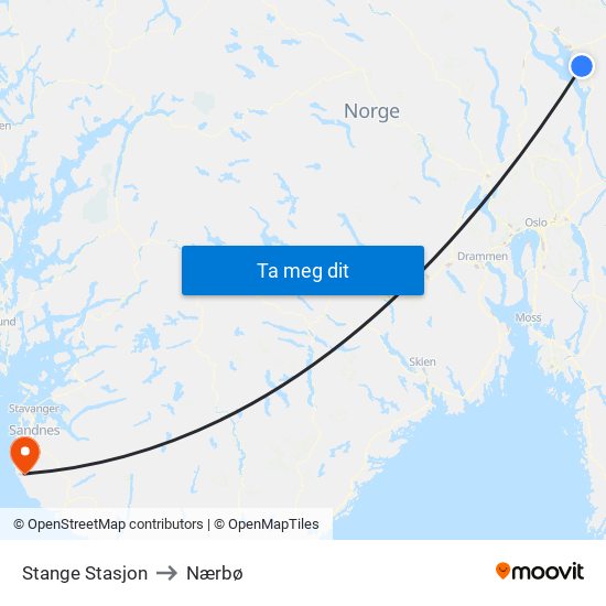 Stange Stasjon to Nærbø map