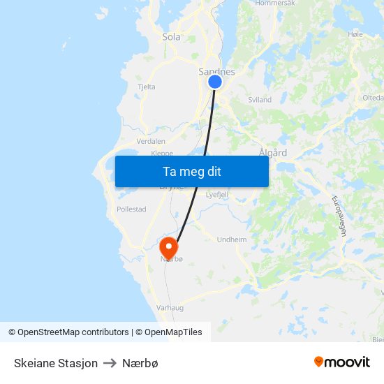 Skeiane Stasjon to Nærbø map