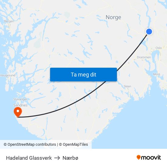 Hadeland Glassverk to Nærbø map