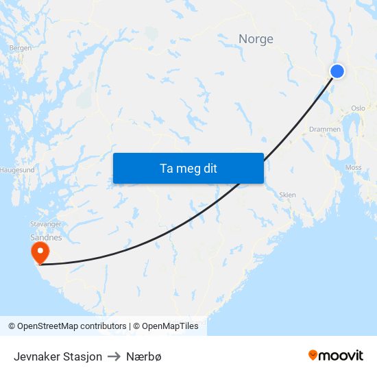 Jevnaker Stasjon to Nærbø map