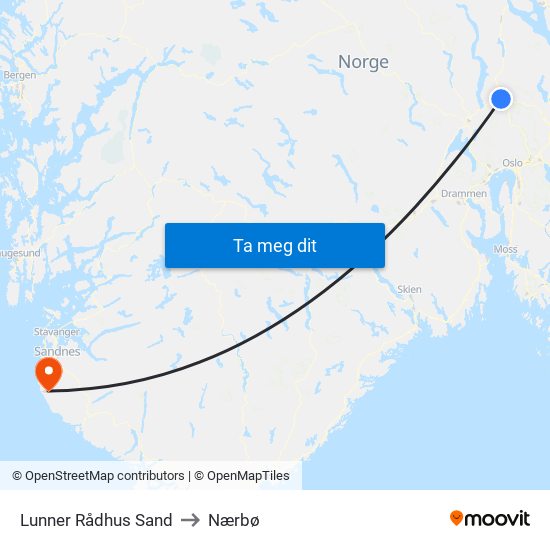 Lunner Rådhus Sand to Nærbø map