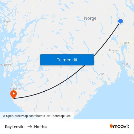 Røykenvika to Nærbø map