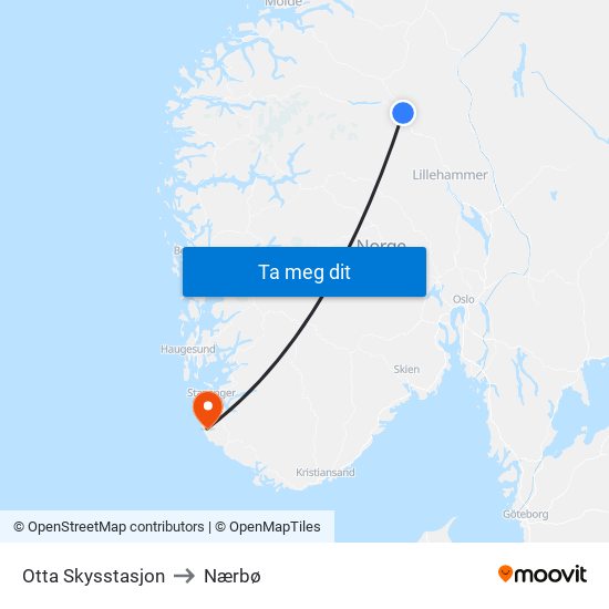 Otta Skysstasjon to Nærbø map