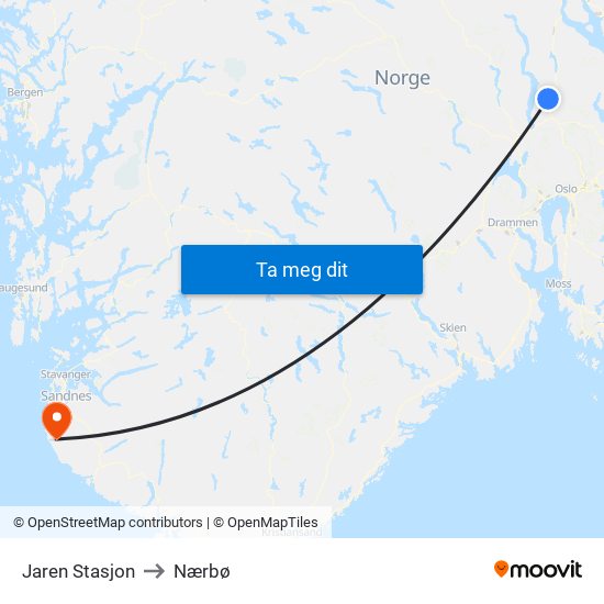 Jaren Stasjon to Nærbø map