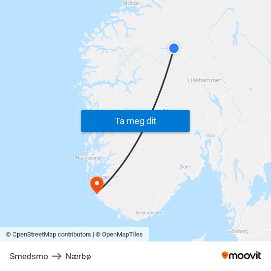 Smedsmo to Nærbø map