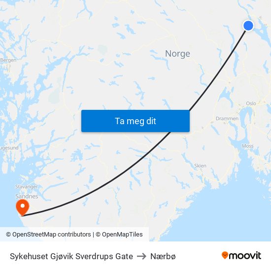 Sykehuset Gjøvik Sverdrups Gate to Nærbø map