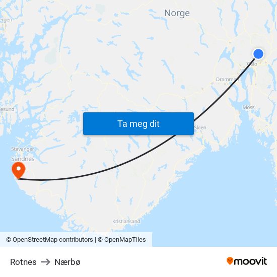 Rotnes to Nærbø map