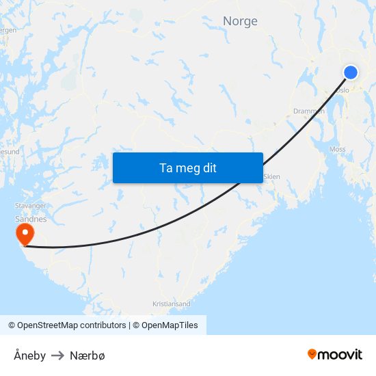 Åneby to Nærbø map