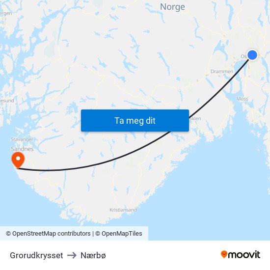 Grorudkrysset to Nærbø map