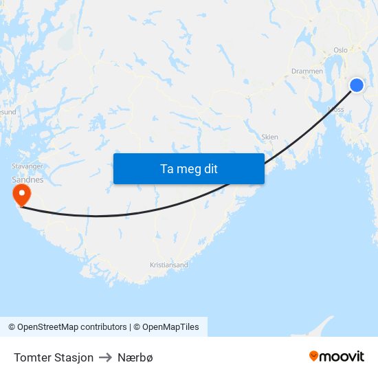 Tomter Stasjon to Nærbø map
