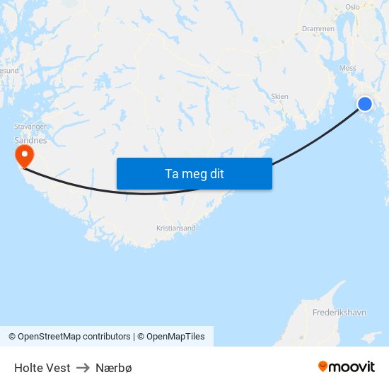 Holte Vest to Nærbø map