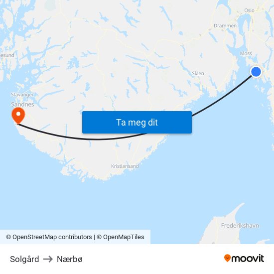 Solgård to Nærbø map