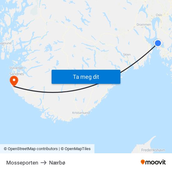 Mosseporten to Nærbø map